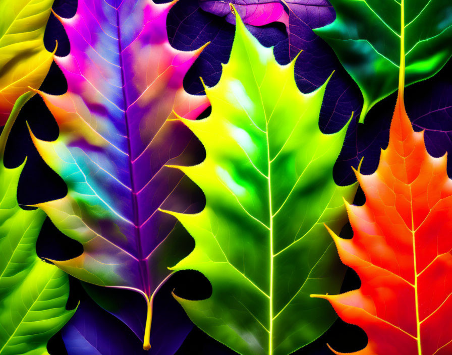 Colorful Neon Glow Leaves Arrangement for Artistic Nature Background