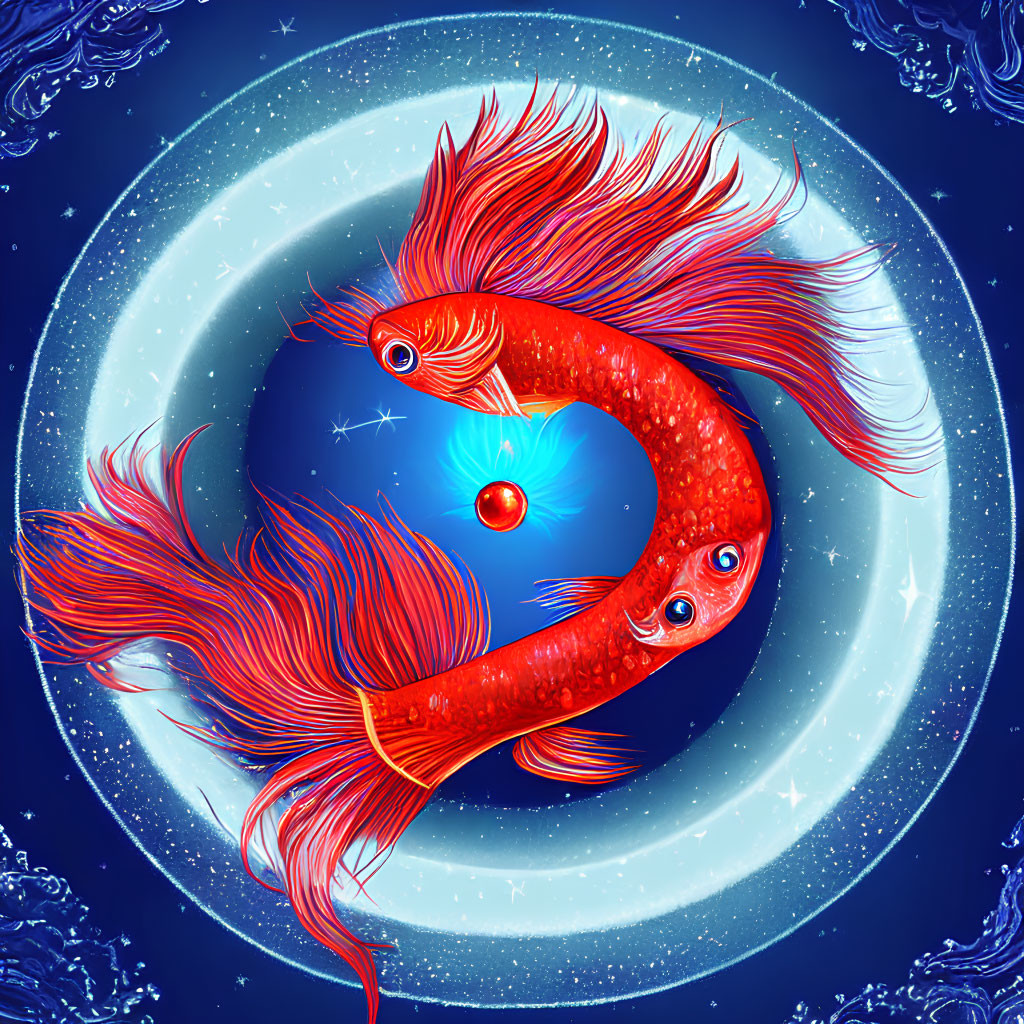 Colorful Betta Fish Illustration in Yin-Yang Style