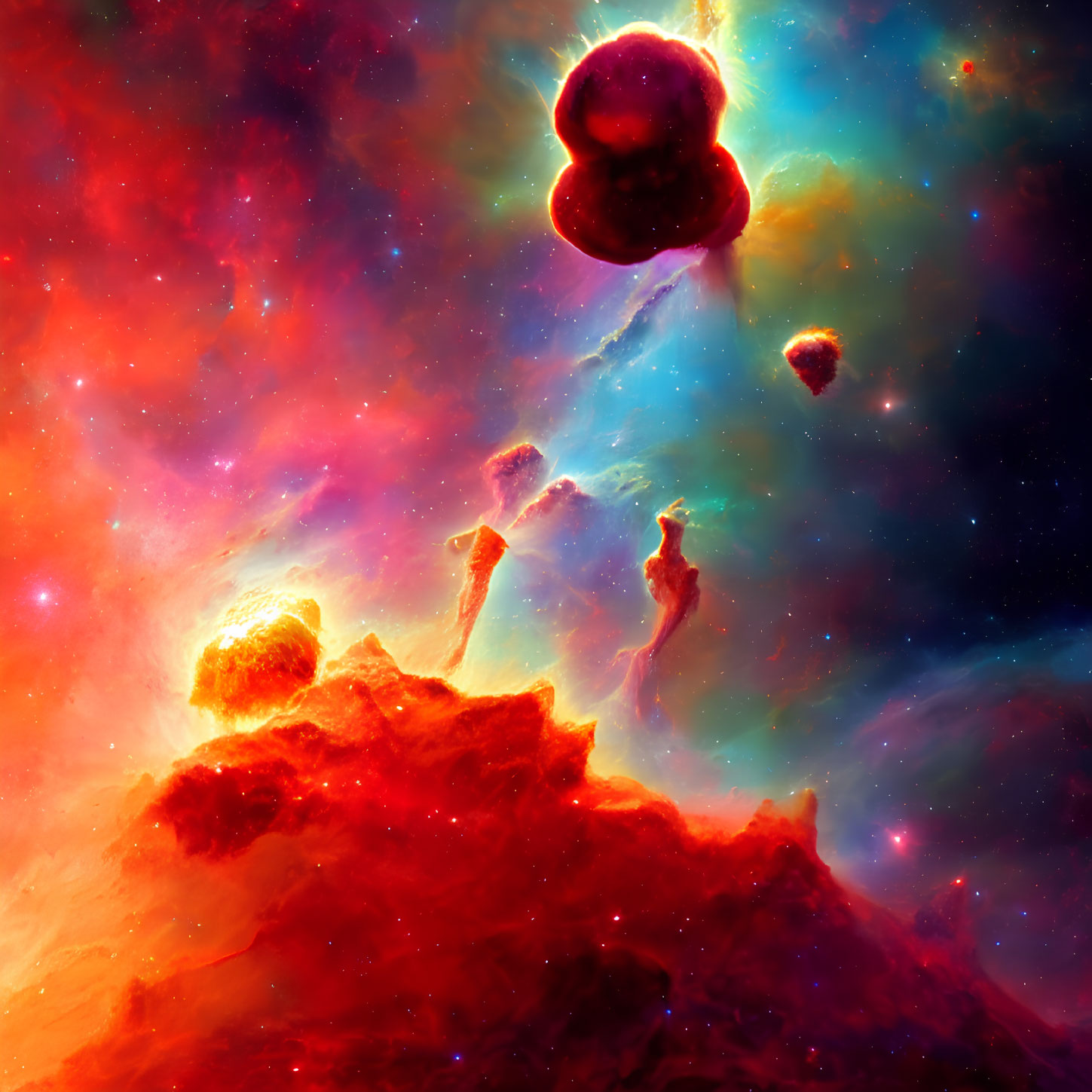 Intense reds and blues in cosmic cloud formations