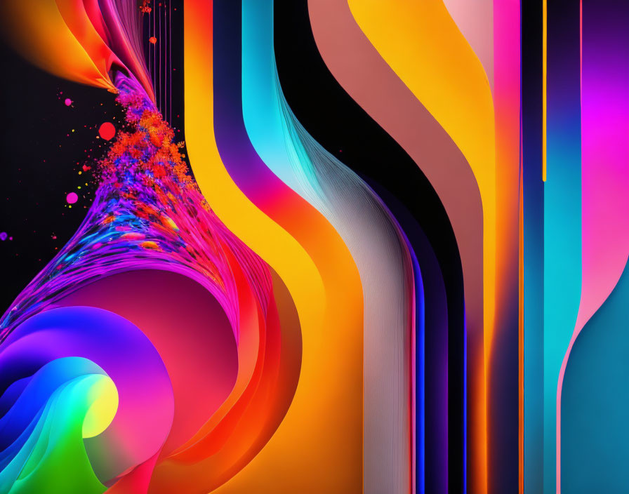 Colorful Abstract Art: Fluid Shapes & Vivid Colors on Dark Background