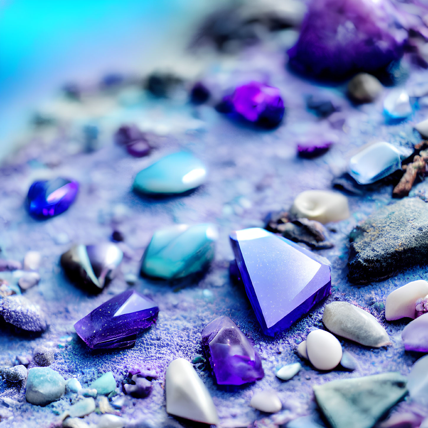 Assorted Colorful Gemstones and Crystals on Blue and Purple Background