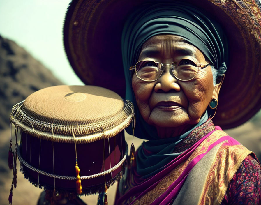 Elder Woman Portrait in Traditional Attire & Jewelry