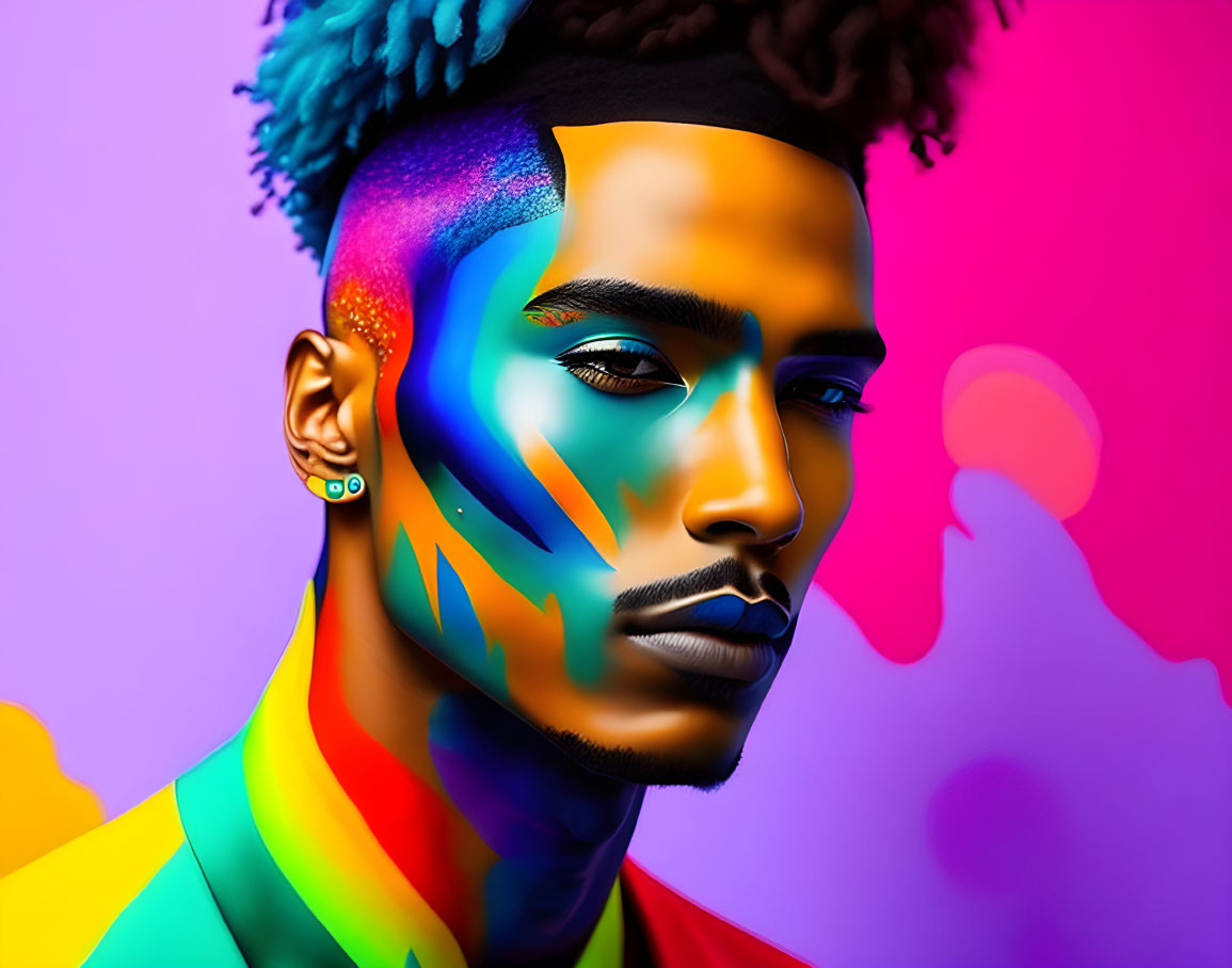 Colorful Digital Artwork Featuring Person with Rainbow Paint Strokes