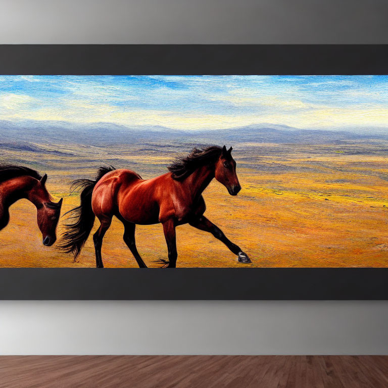 Brown Horses Galloping on Textured Landscape Canvas Print