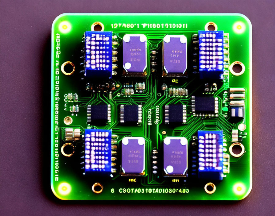 Green Printed Circuit Board with ICs, Capacitors, and LED Arrays