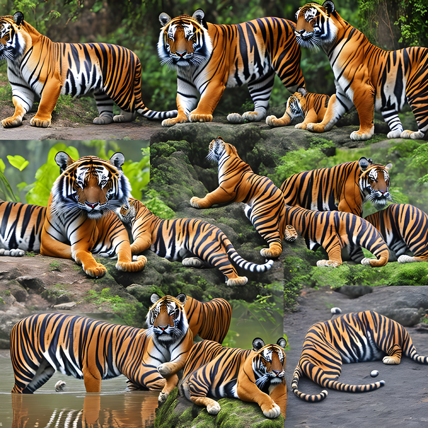 Nine Photos: Bengal Tiger in Various Poses and Settings