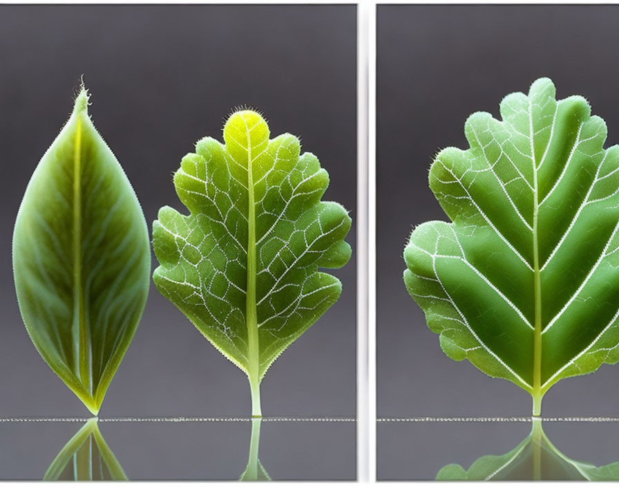 Close-up of fresh green leaves with intricate veins on glossy surface