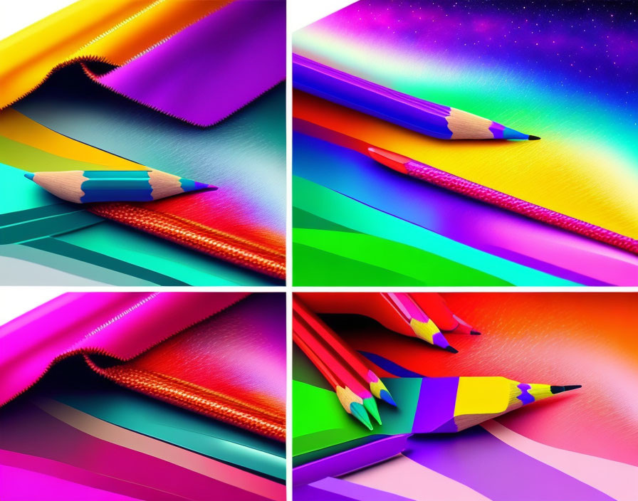 Colorful Pencils and Abstract Shapes in Cosmic Background