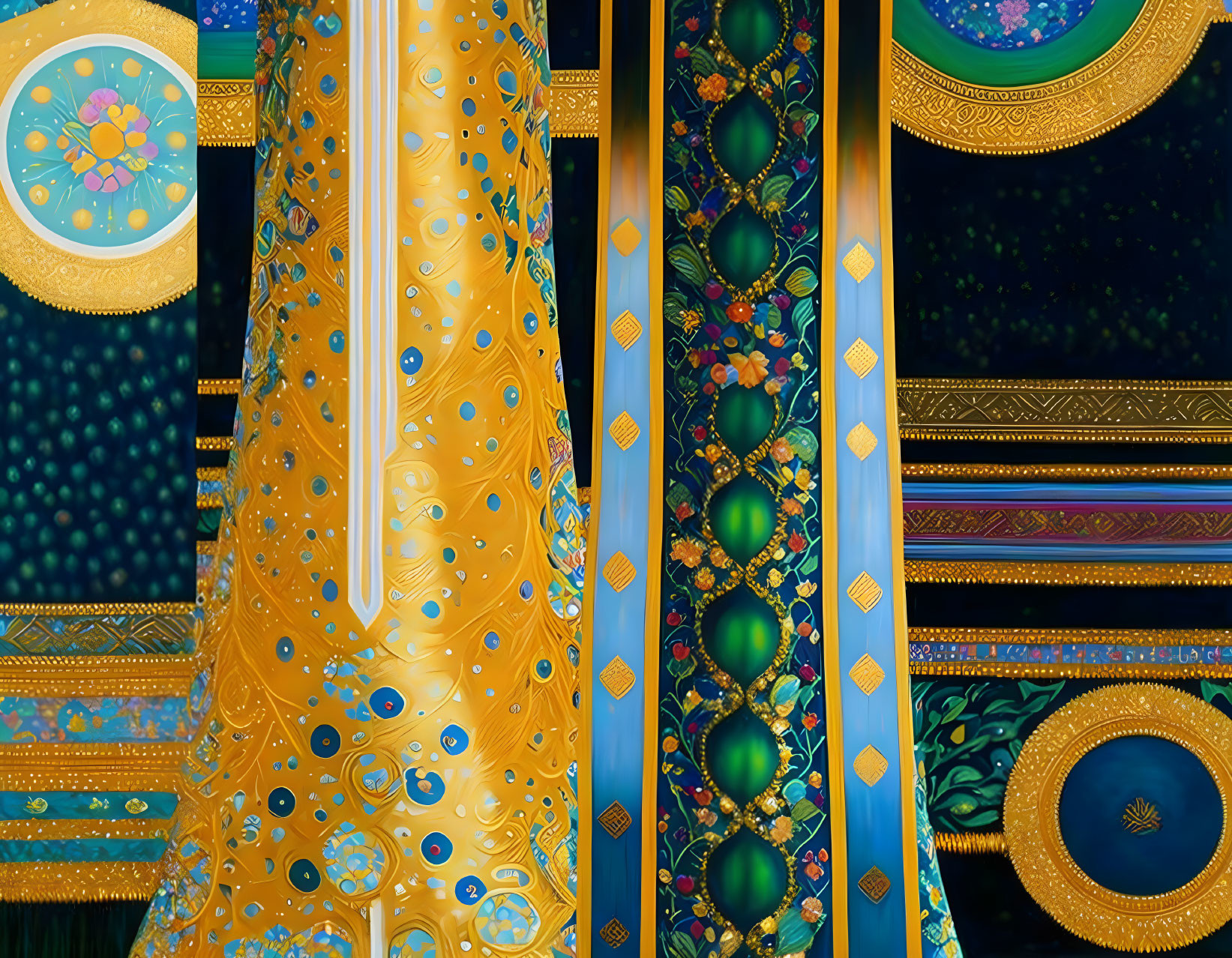 Colorful Traditional Indian Textile with Peacock Motifs & Intricate Patterns