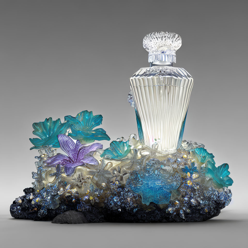 Intricate Design Crystal Perfume Bottle with Floral Arrangement