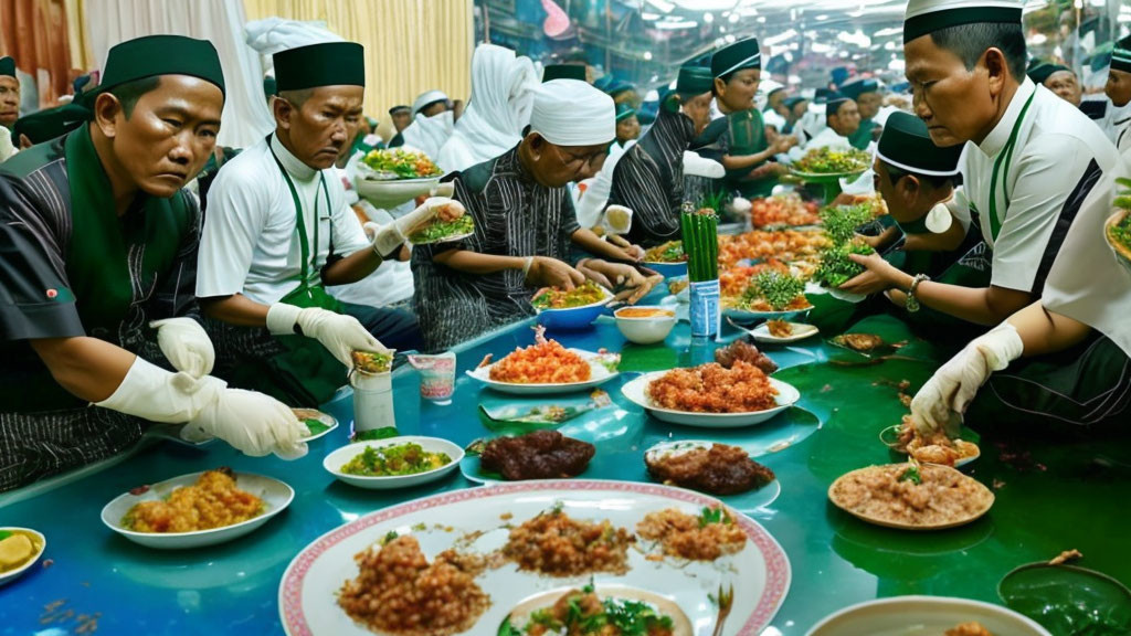 Traditional Chefs Cooking Dishes at Busy Food Market