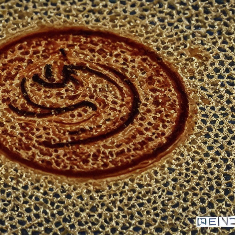 Detailed Close-up of Browned Lace-like Pancake with Spiral Design