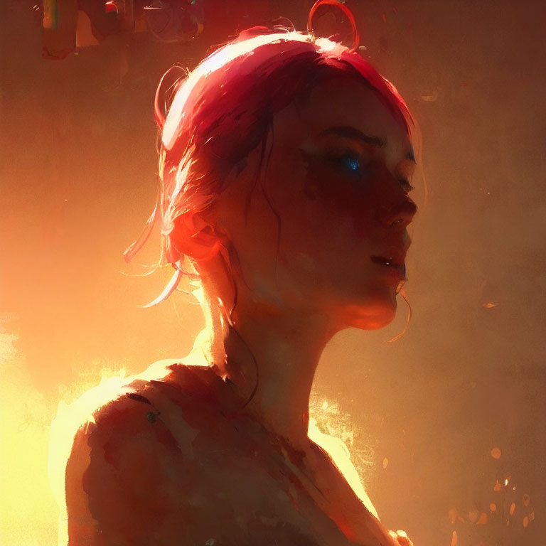 Vibrant portrait of woman with pink hair in golden light