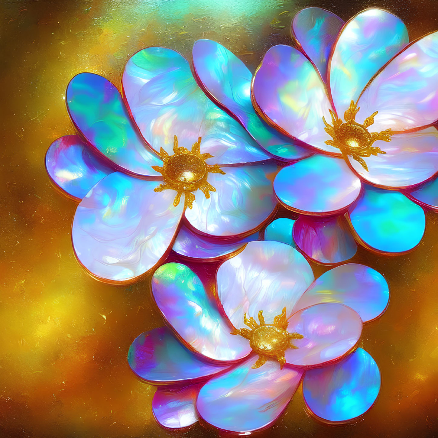 Iridescent Pearl-like Petals on Warm Golden Background