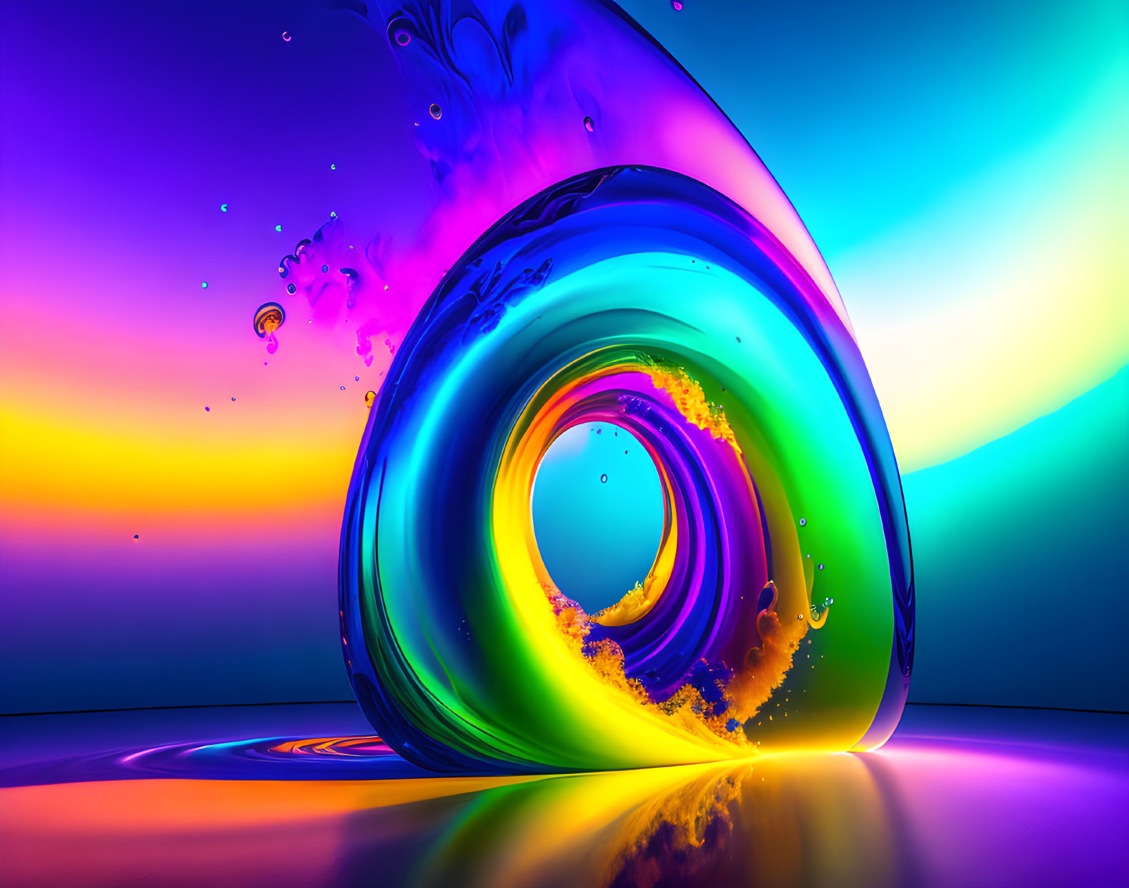 Colorful Abstract Swirl on Neon Gradient Background