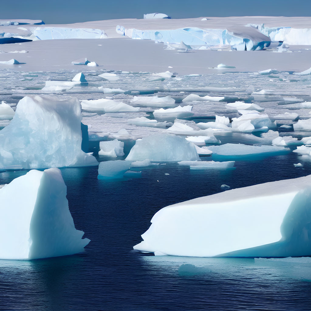 Tranquil Polar Landscape with Icebergs in Blue Ocean