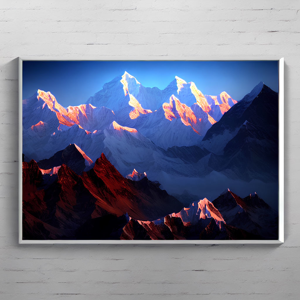 Mountain Range at Sunrise or Sunset in Framed Photograph