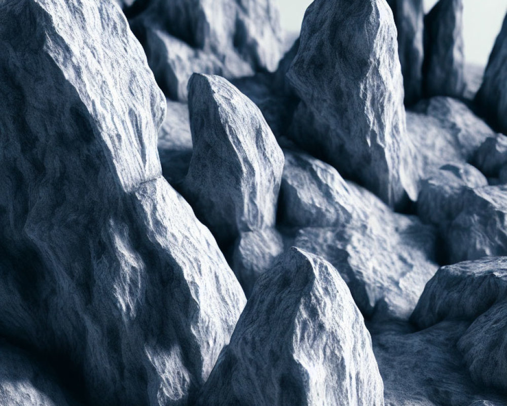 Barren landscape with jagged, cool-toned rocks.