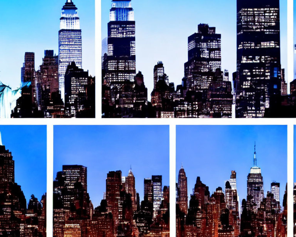 Twilight skyline collage of New York City with Empire State Building.