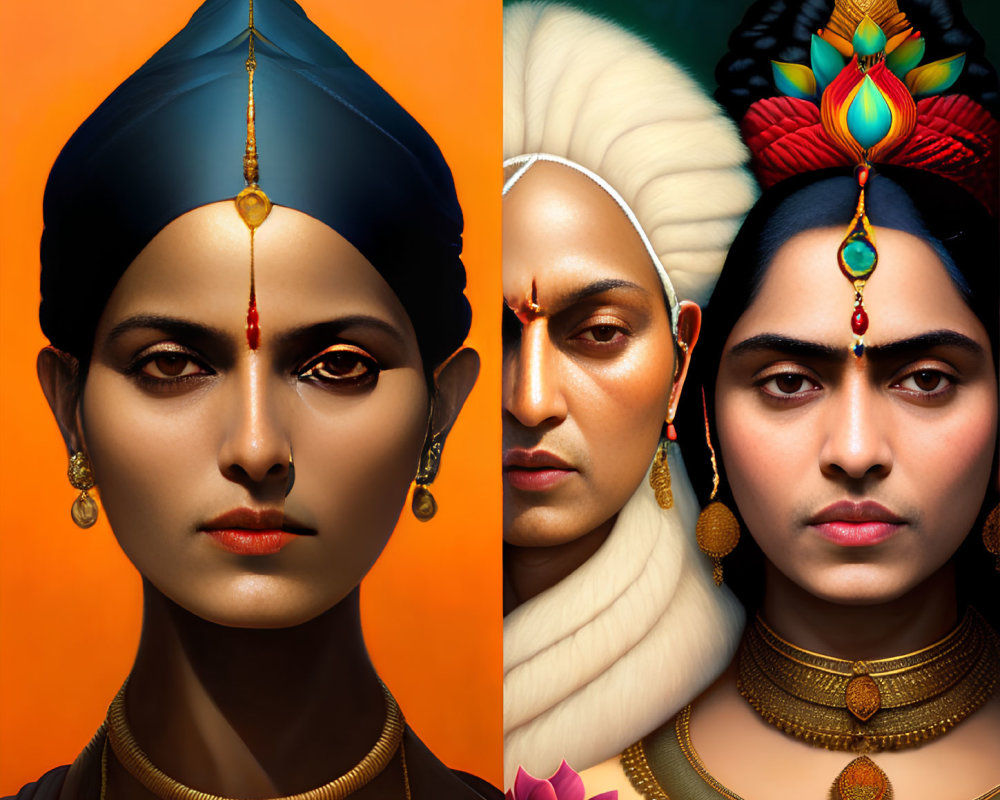 Stylized portraits: Traditional Indian attire and jewelry comparison