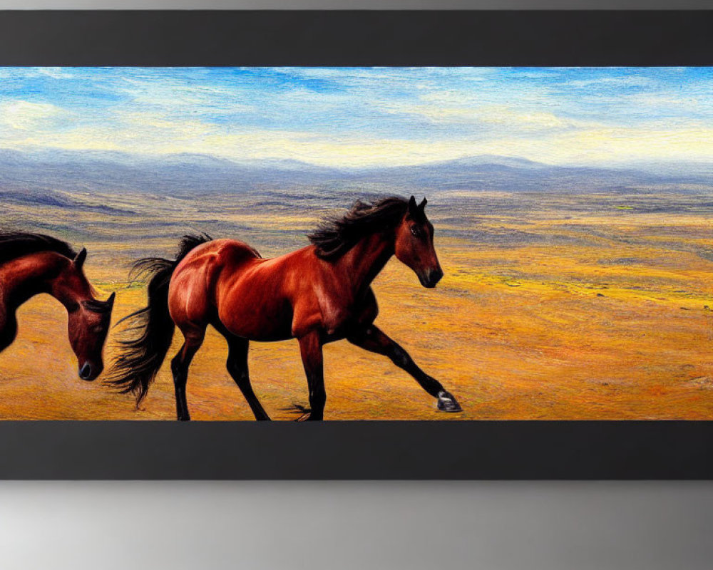 Brown Horses Galloping on Textured Landscape Canvas Print