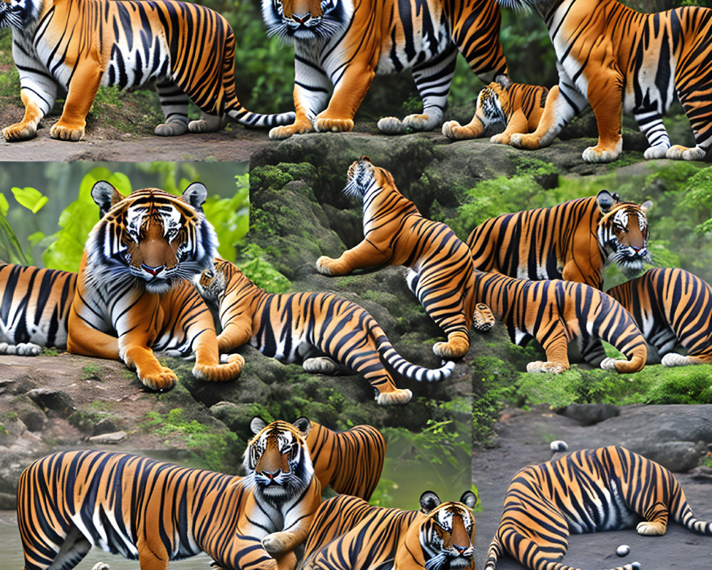 Nine Photos: Bengal Tiger in Various Poses and Settings