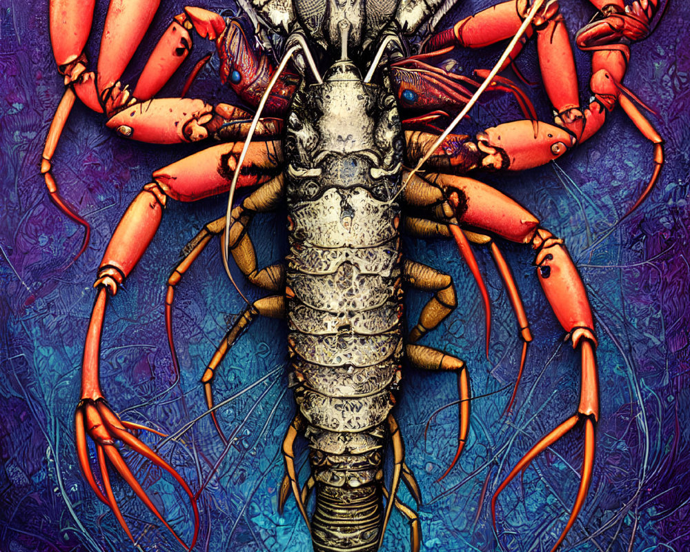 Detailed Lobster in Armor Illustration on Blue Background