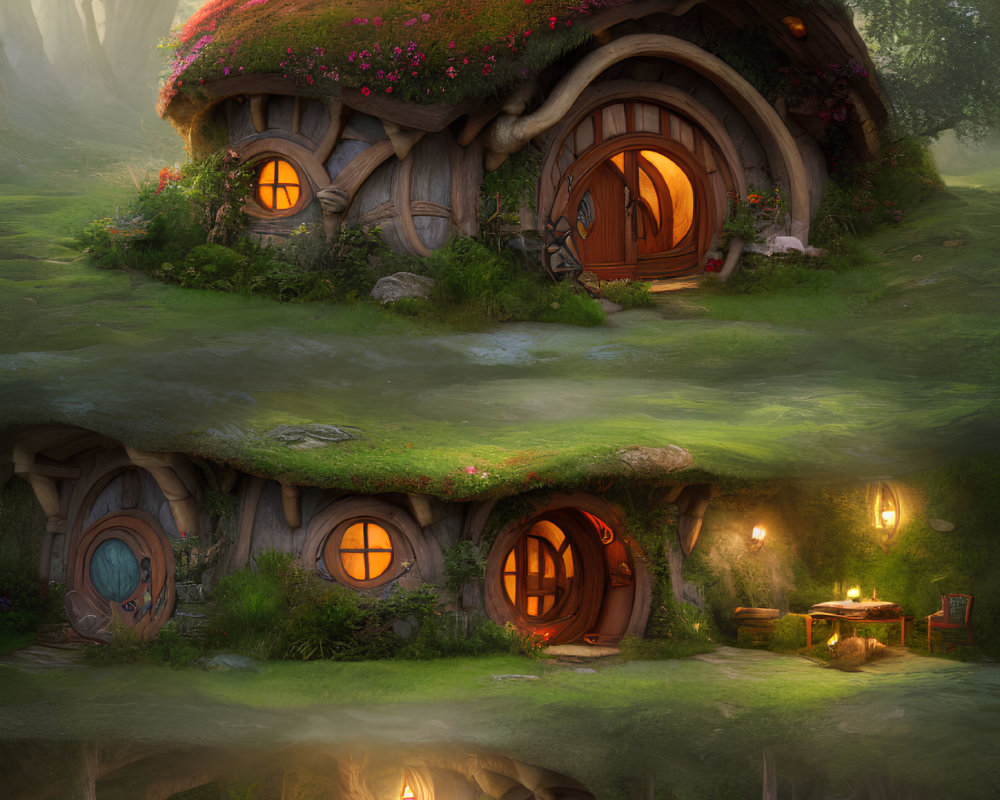 Four Hobbit-Style Houses in Enchanting Forest Setting