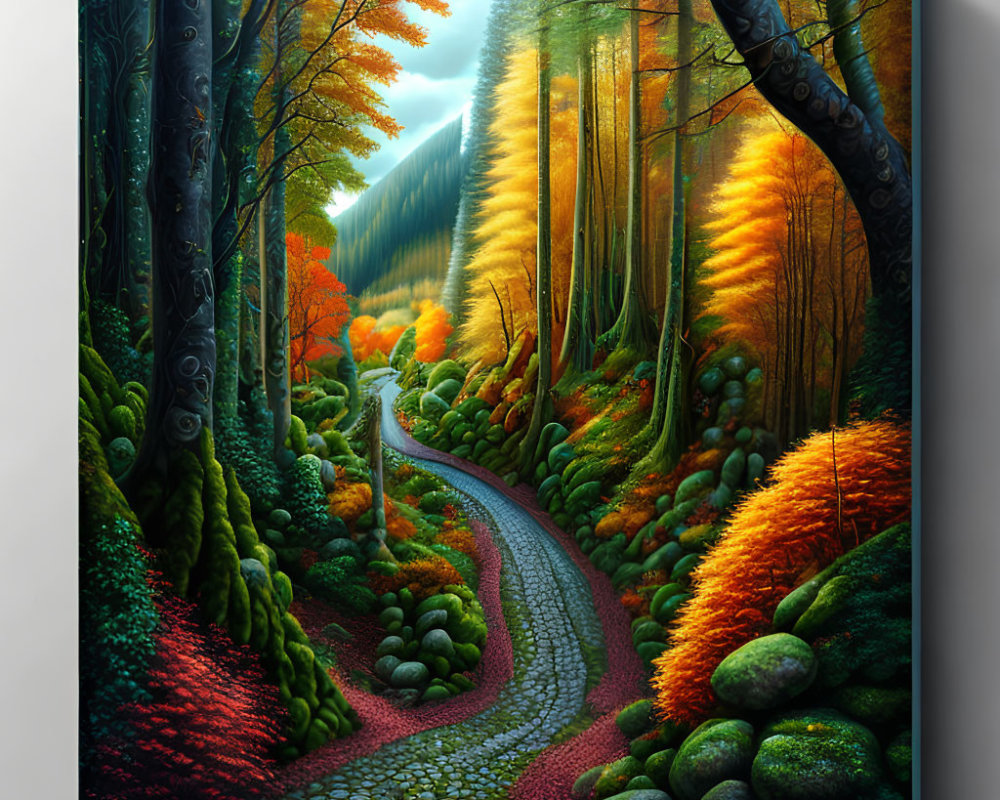 Colorful Enchanting Forest Painting with Winding Path