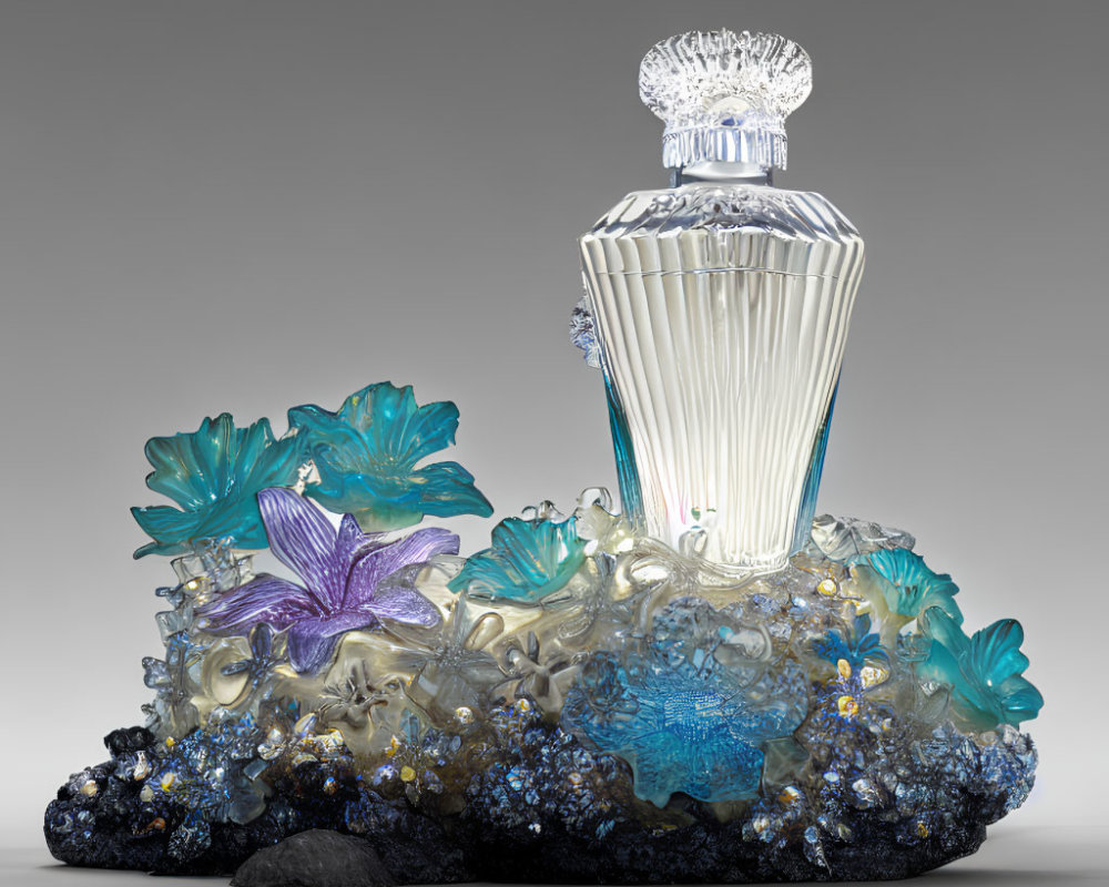 Intricate Design Crystal Perfume Bottle with Floral Arrangement