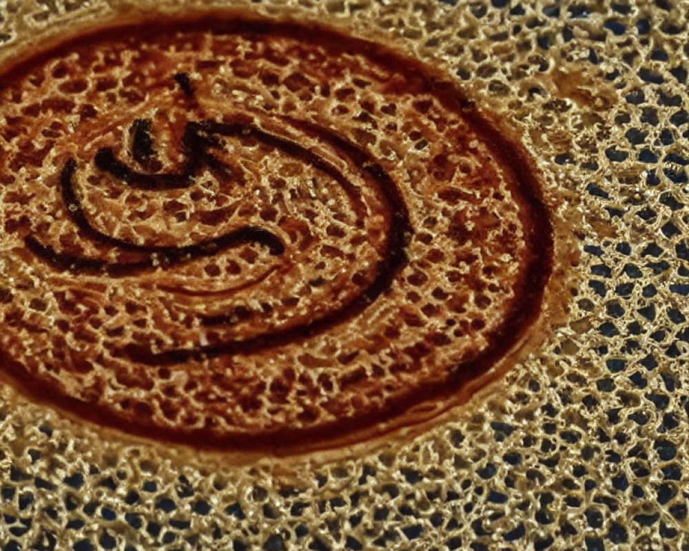 Detailed Close-up of Browned Lace-like Pancake with Spiral Design