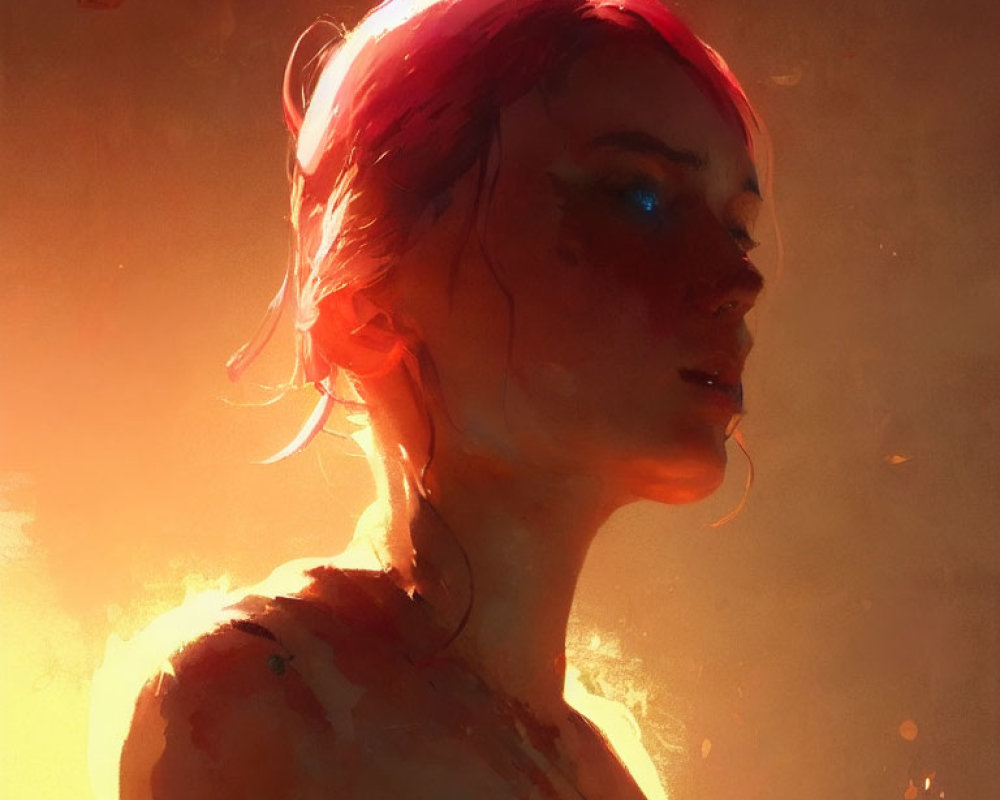 Vibrant portrait of woman with pink hair in golden light