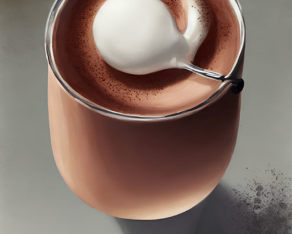 Digital illustration of ceramic cup with hot chocolate and marshmallow.