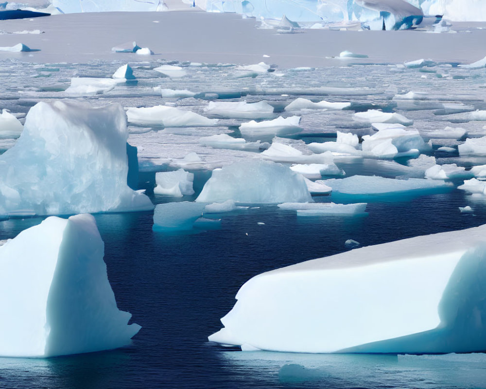 Tranquil Polar Landscape with Icebergs in Blue Ocean