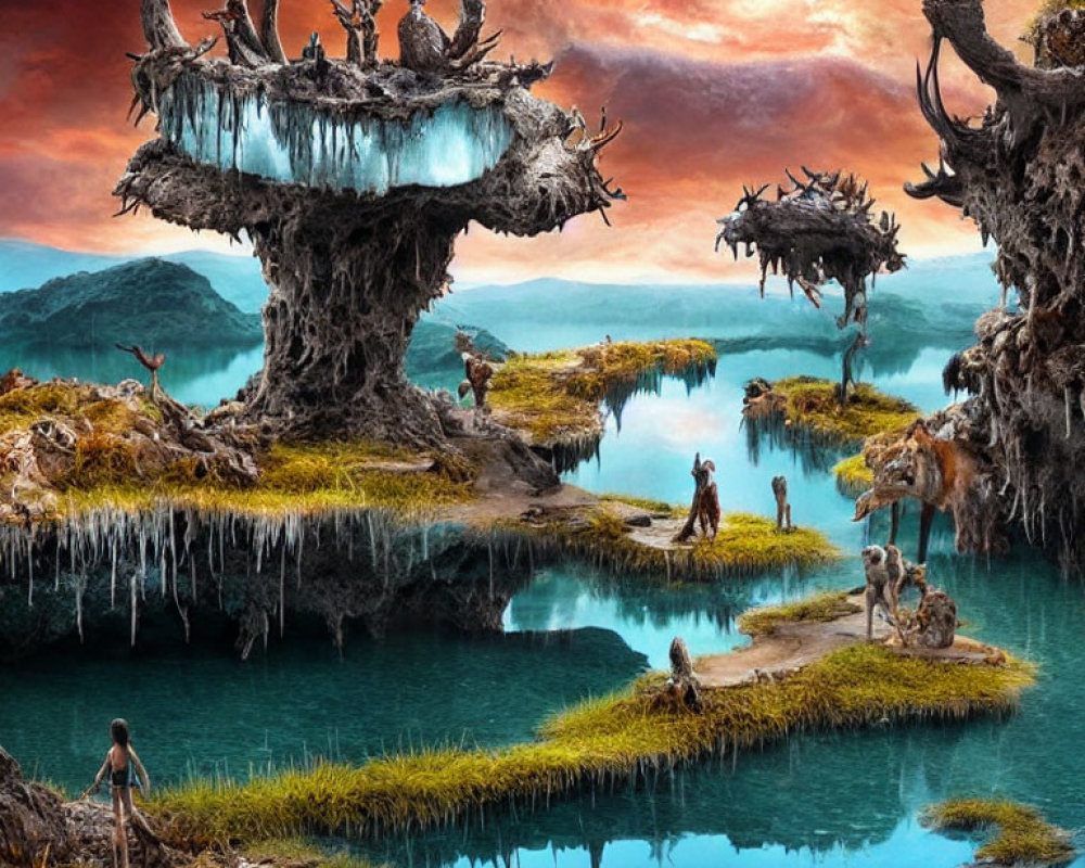 Fantasy Landscape with Floating Islands and Winged Beings