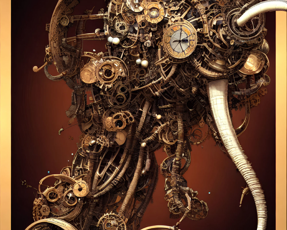 Detailed steampunk-style gear and cog mechanical structure with warm colors