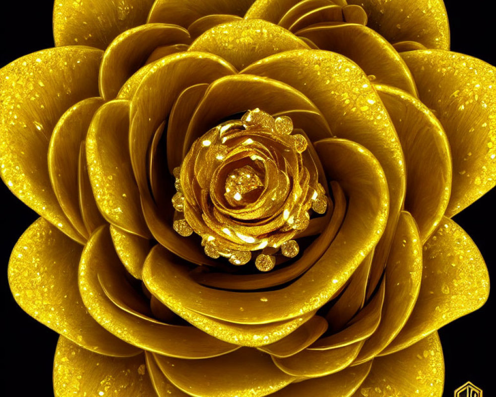 Gold-tinted flower with water droplets on dark background