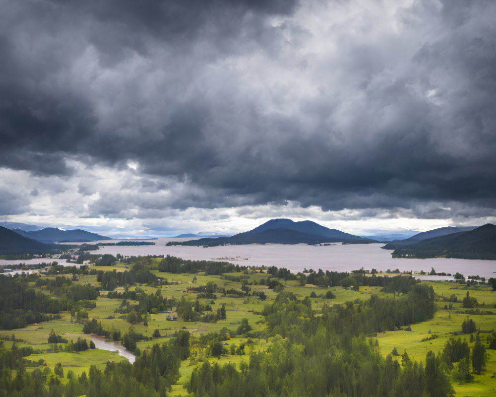 Landscape with Dark Storm Clouds over Green Valley