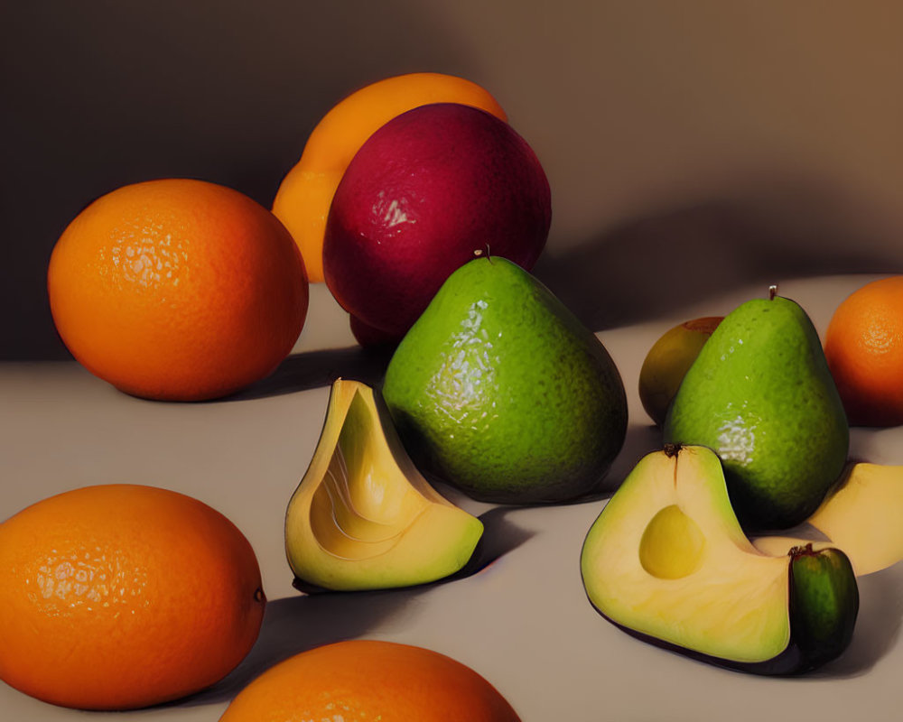 Various Fresh Fruits Arranged Artfully on Neutral Surface