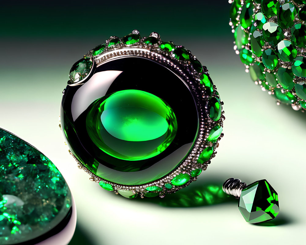 Emerald Jewelry with Green Gems on Black and Silver Designs