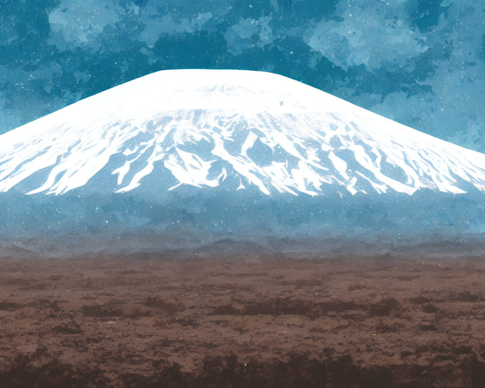 Snowy mountain peak under blue sky with wispy clouds serene illustration