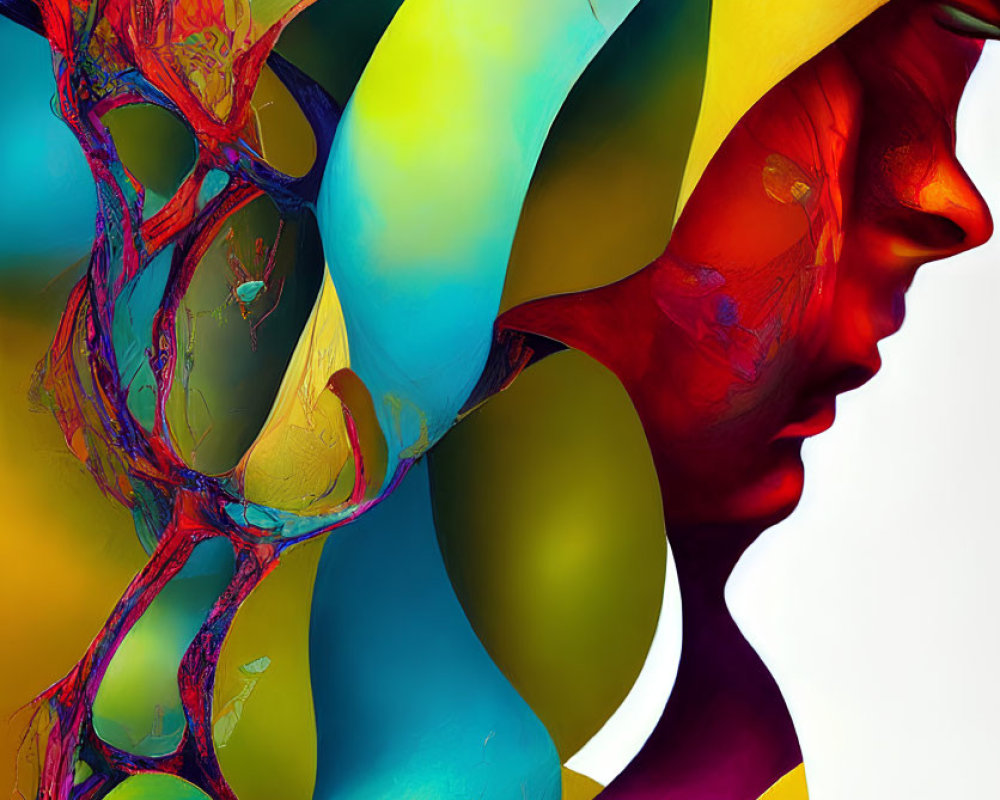 Colorful Abstract Art: Interconnected Profiles & Intricate Textures