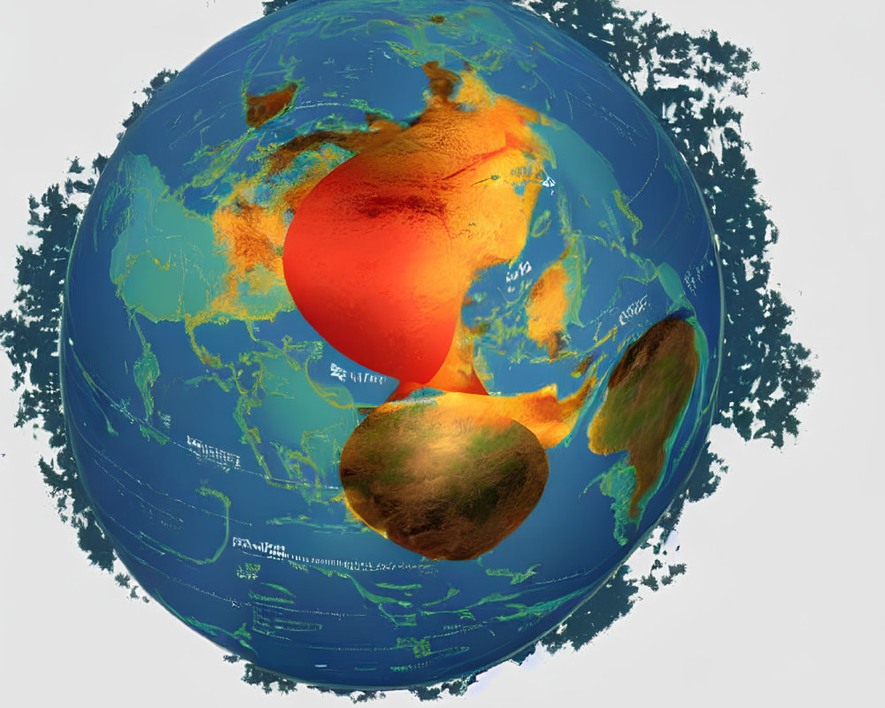 Stylized globe heat map showing temperature data in Africa, Asia, and Europe