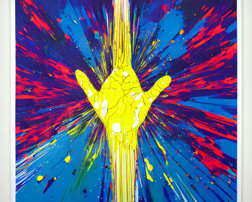 Colorful Pop Art Hand with Yellow, Red, and Blue Explosion