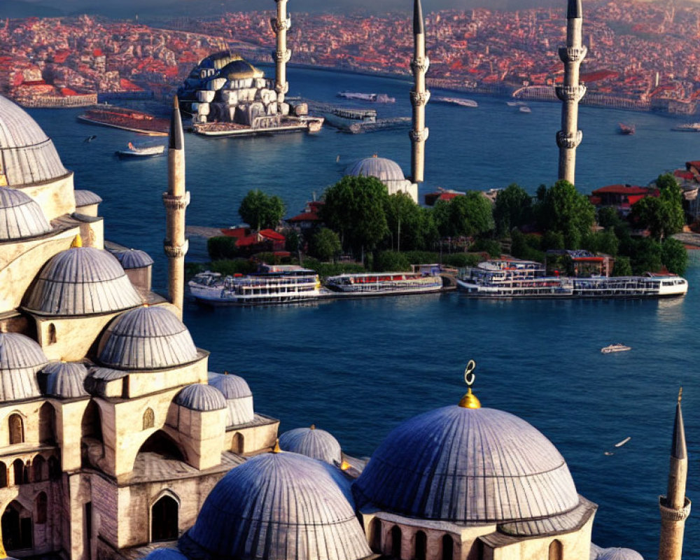 Historic Mosques and Bosphorus in Aerial Istanbul View