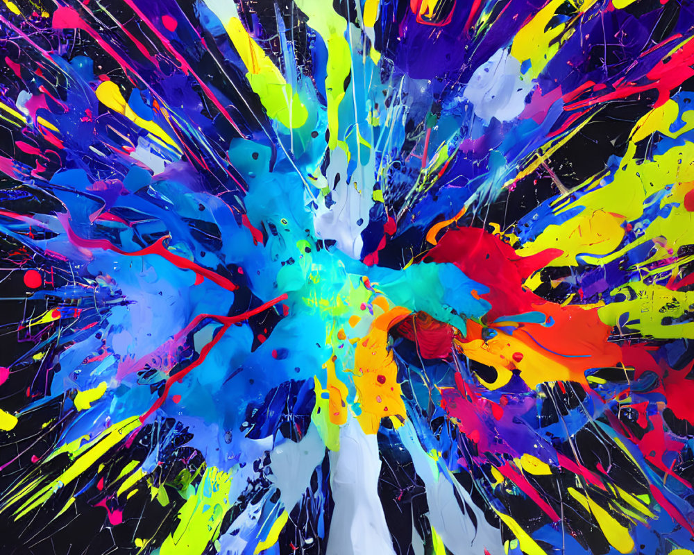 Colorful Dynamic Paint Splatter on Black Background