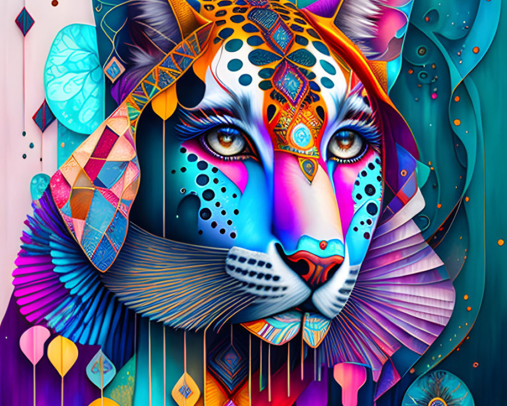 Colorful Stylized Tiger Illustration on Purple and Blue Gradient Background