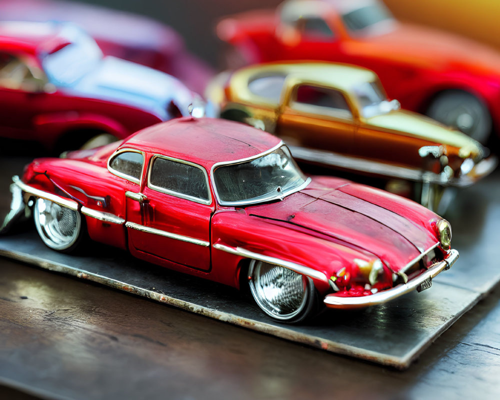 Vintage Model Cars Collection Featuring Red Car and Detailed Exteriors