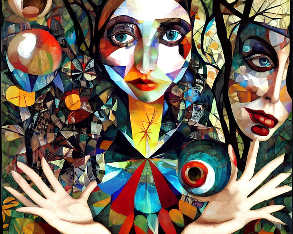 Colorful Cubist-Style Artwork of Abstract Female Figure