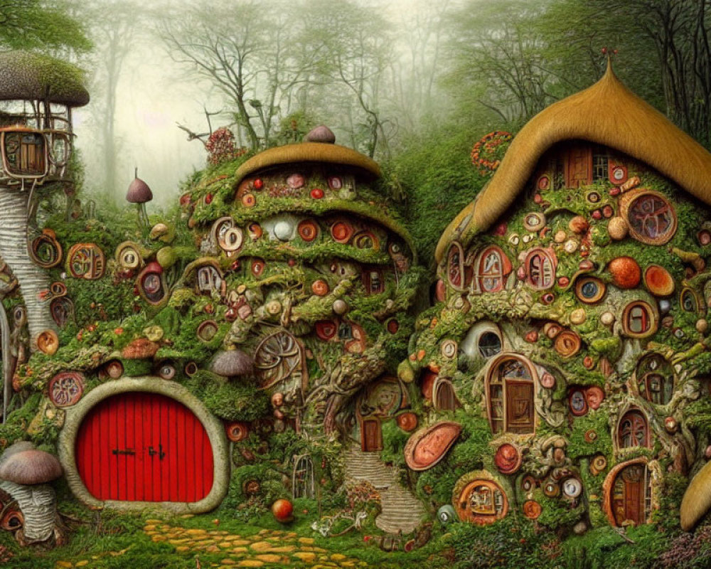 Whimsical Mushroom-Shaped Houses in Enchanted Forest